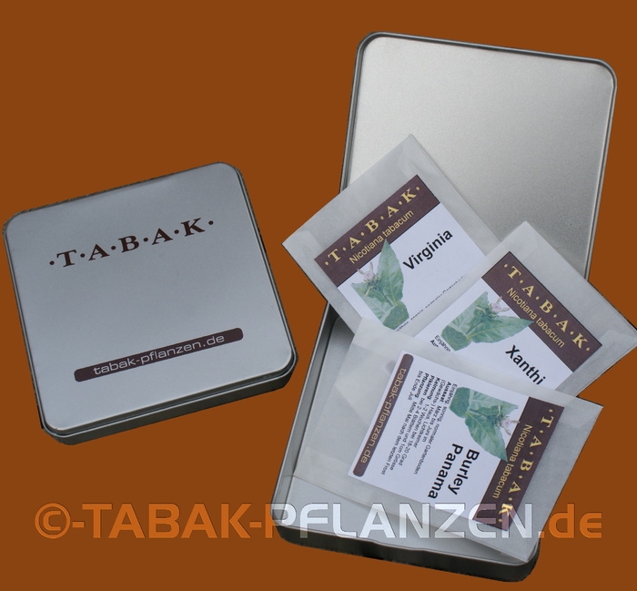 3 x Tabaksamen, Zigarettendose, Burley Panama, Virginia, Orient Xanthi